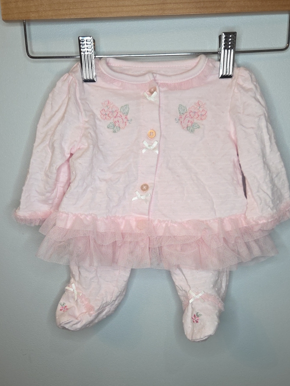 Little Me Pink Floral Tulle Footie Two Piece Size 3M